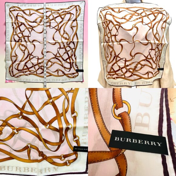 New Tag on Burberry Miniscarf 23" Cotton/Silk ivery Light pink bow (51) - Picture 11 of 13